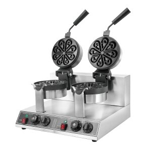 Commercial 2-Plate Electric Double Head Droplet Shaped Rotary Waffle Machine 2600W