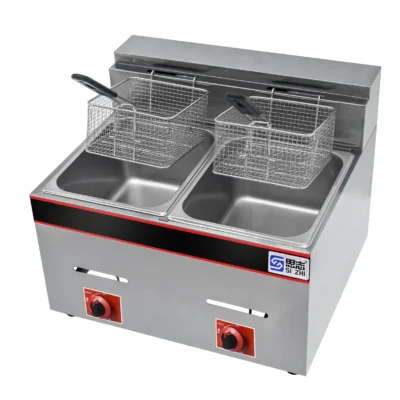 Commercial 12L 2-Tank 2-Basket Tabletop Gas Deep Fryer 36,000 BTU Dual Zone