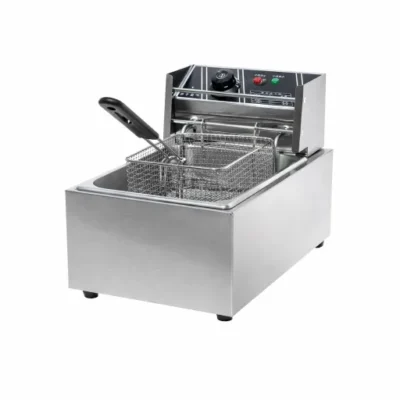 6L Commercial Countertop Electric Deep Fryer 1-Tank 1-Basket Stainless Steel Fryer with Lid