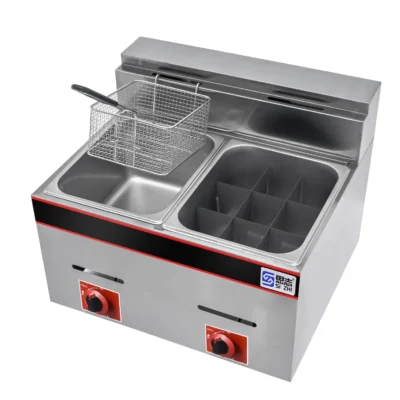 Commercial 2-Tank 2-Basket Gas Fryer with Oden Pot 2.8KW